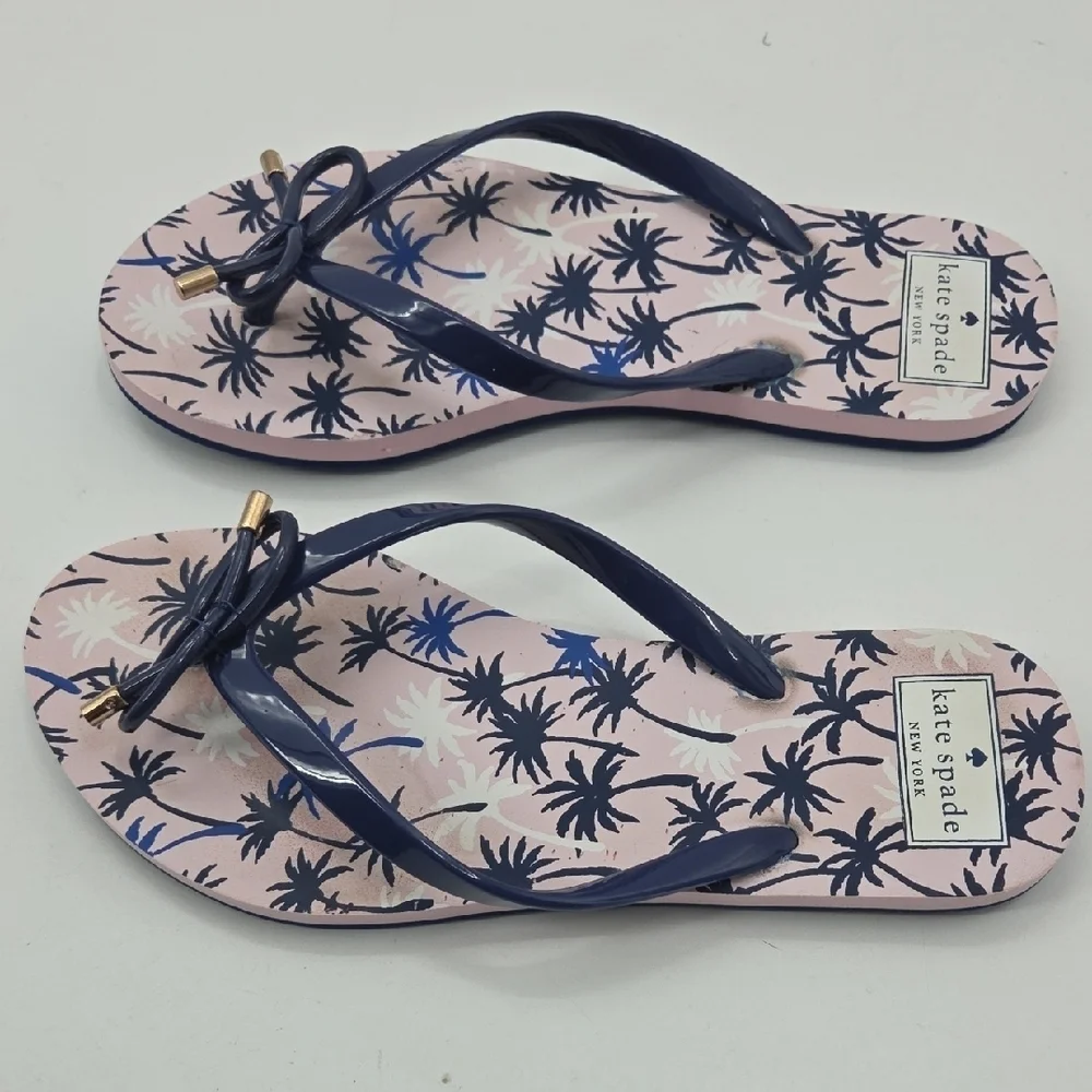Kate Spade Navy and Pink Palm Sandals